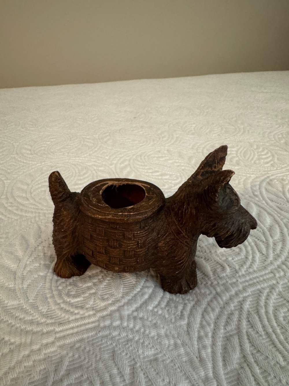 Antique/vintage Scottie Dog toothpick holder or candle holder  - Rustic Brown